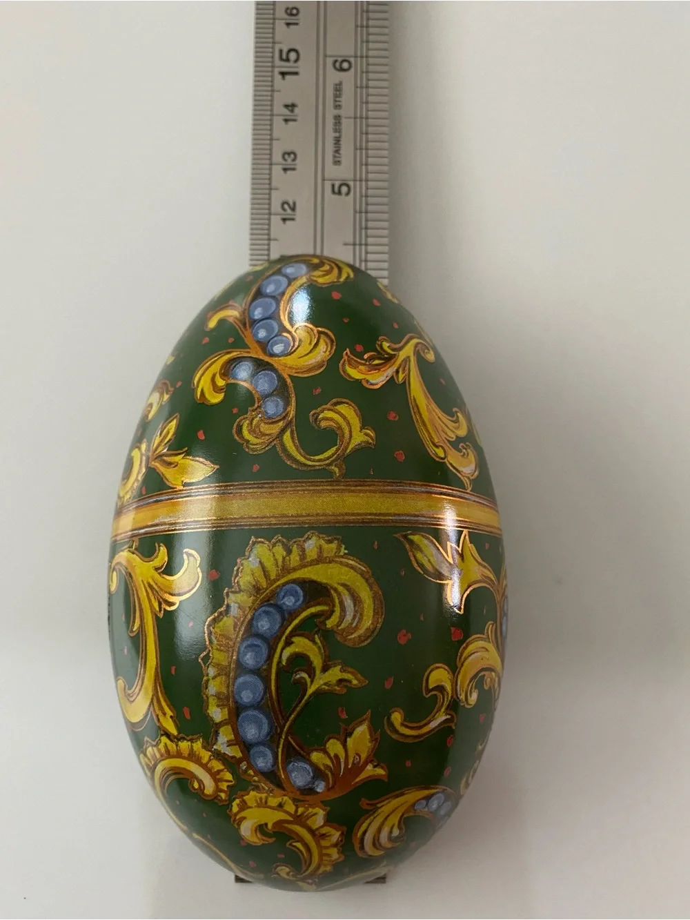 Ornate Green & Gold Decorative Egg Trinket Container